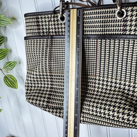 Vintage Ralph Lauren Houndstooth Tan Brown Leather Tote Shoulder Bag RLL Y2K - Picture 16 of 16